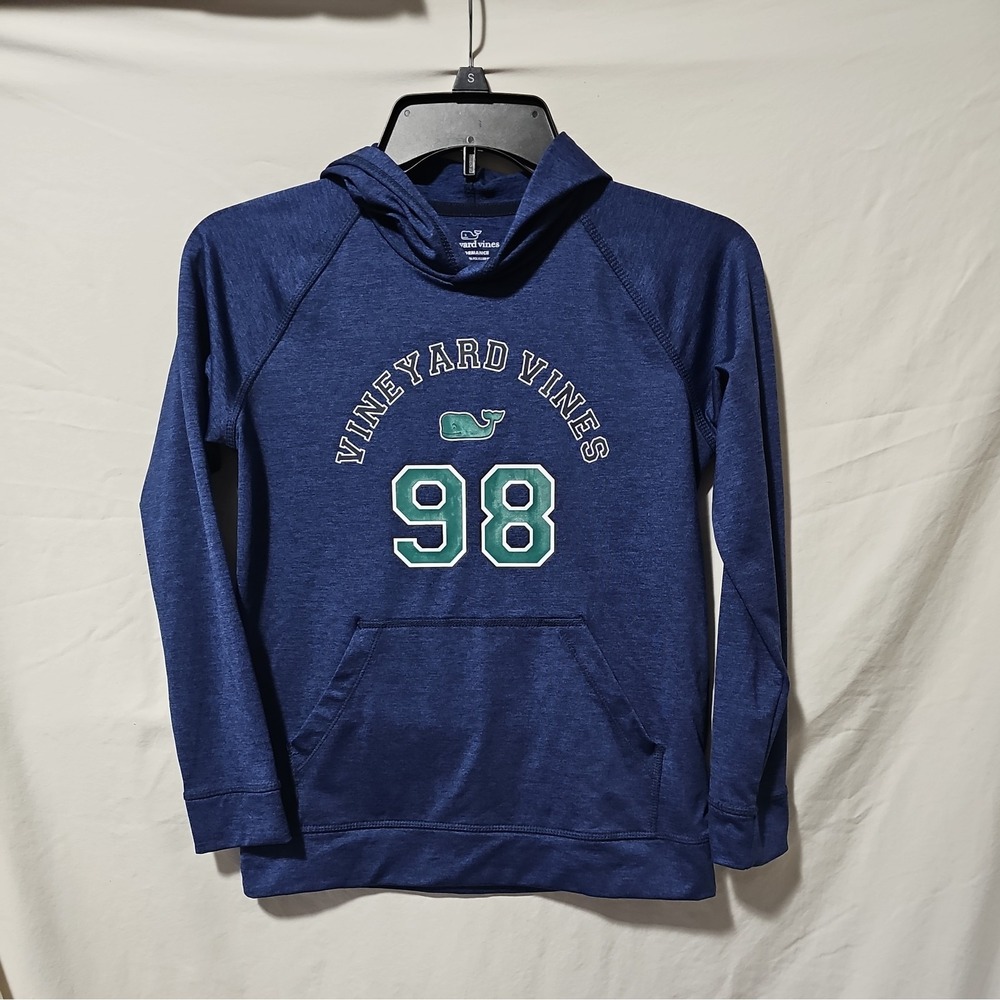 Vineyard Vines Boys Small 8-10 Navy Blue Whale Logo Graphic Hoodie Sweatshirt